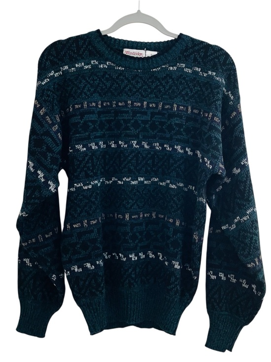 Windridge Mervyns Other - Vintage Windridge Crewneck Knit Sweater Men’s Small Teal Black Geometric